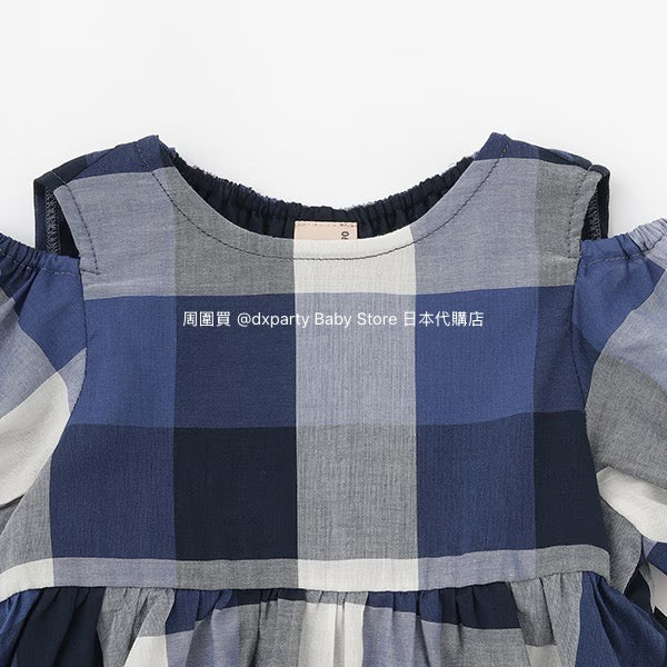 Japanese children's clothing pe#main off-the-shoulder checkered dress 80-130cm girls summer dresses