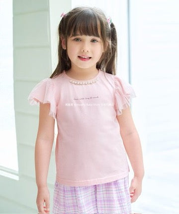Japanese children's clothing aF#a325 mesh sleeve top 100-160cm girls summer TOPS