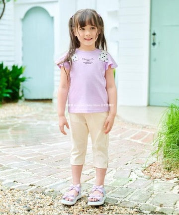 Japanese children's clothing aF#a325 bow shoulder sleeve top 90-160cm girls summer TOPS