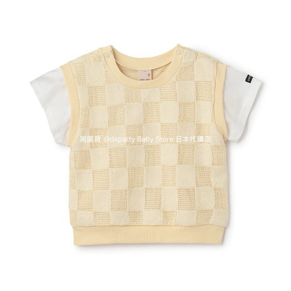 Japanese children's clothing pe#main fake two-piece checkered top 80-130cm boys' summer TOPS