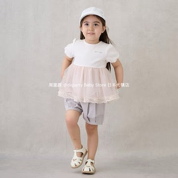 Japanese children's clothing pe#main ruffled mesh top 80-130cm girls summer TOPS