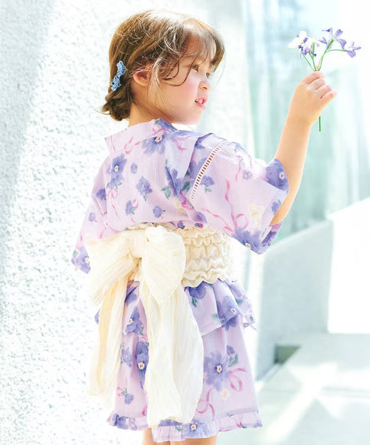 日本童裝 aF#a325 日本甚平 日本和服 90-130cm 女童款 夏季 TOPS PANTS 日本夏祭慶典特輯