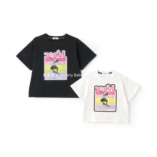 Japanese children's clothing X-girl Stages skateboard girl print top 90-140cm girls summer TOPS