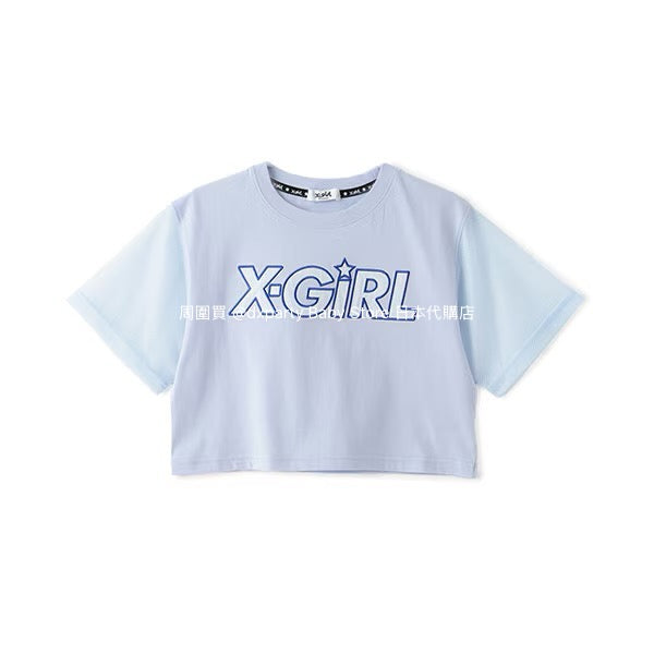 Japanese children's clothing X-girl Stages mesh sleeve patchwork top 90-140cm girls summer TOPS