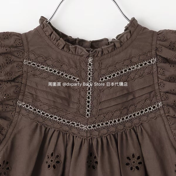 Japanese children's clothing pe#main lace hollow top 80-130cm girls summer TOPS
