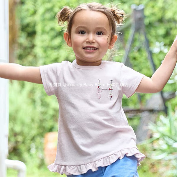 Japanese children's clothing pe#main embroidered English lettering top 80-130cm girls summer TOPS