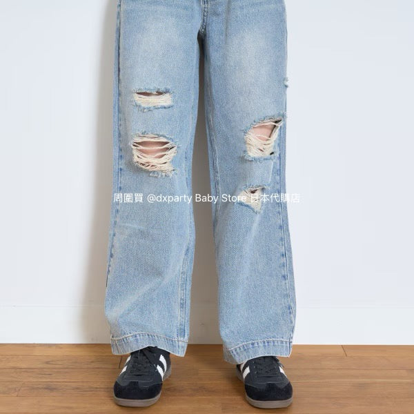 Lovetoxic Japanese children's clothing ripped jeans wide-leg pants 140-170cm girls summer PANTS