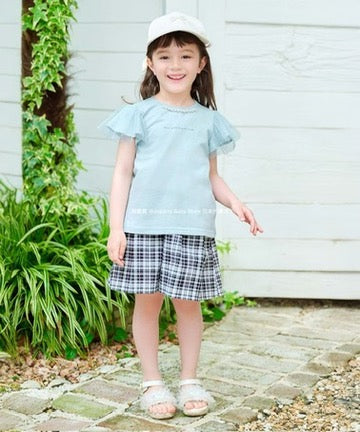 Japanese children's clothing aF#a325 checkered bow shorts 100-160cm girls summer PANTS