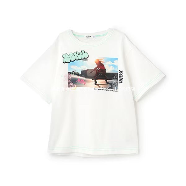 Japanese children's clothing X-girl Stages skateboard girl photo print top 80-140cm girls summer TOPS