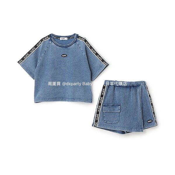 Japanese X-girl Stages Denim Two-Piece Set (80-140cm) for Girls (Summer TOPS PANTS)