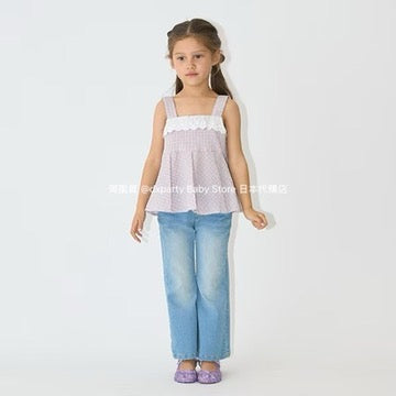 Japanese children's clothing Ly# mine ruffled camisole top 100-150cm girls summer TOPS