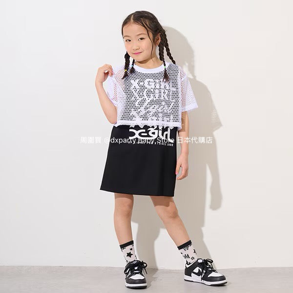 Japanese X-girl Stages Mesh Top and Dress Set (110-140cm) for Girls Summer