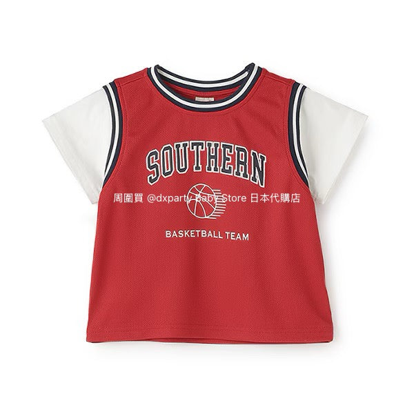 Japanese children's clothing pe#main contact cold fake two-piece basketball top 80-130cm boys' summer TOPS
