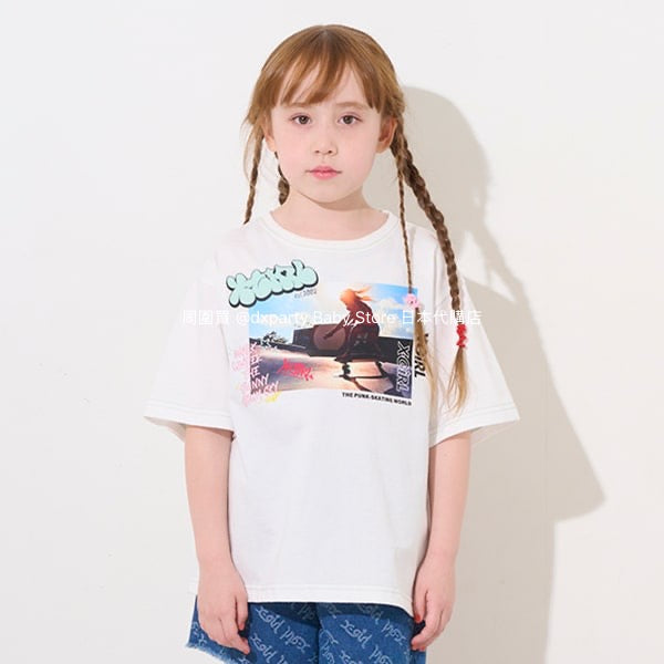 Japanese children's clothing X-girl Stages skateboard girl photo print top 80-140cm girls summer TOPS