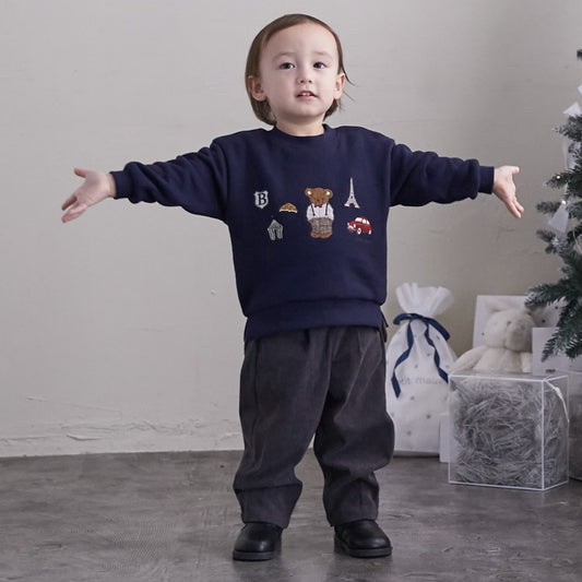 日本童裝 pe#main 假兩件熊仔衛衣 80-130cm 男童款 冬季 TOPS