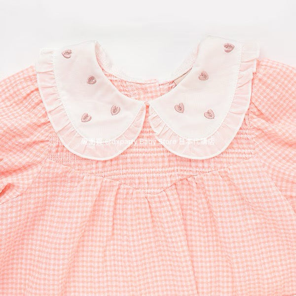 Japanese children's clothing pe#main heart-shaped embroidered collar top 80-130cm girls summer TOPS