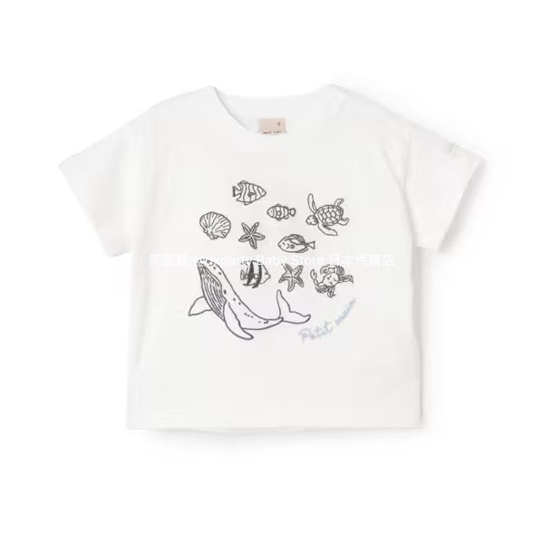 Japanese children's clothing pe#main Contact Cool Ocean Embroidery Top 80-130cm Boys/Girls Summer TOPS
