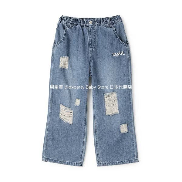 Japanese children's clothing X-girl Stages ripped jeans 110-140cm girls summer PANTS