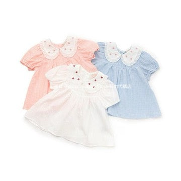 Japanese children's clothing pe#main heart-shaped embroidered collar top 80-130cm girls summer TOPS