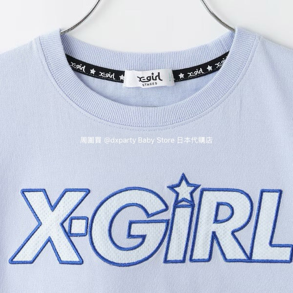 Japanese children's clothing X-girl Stages mesh sleeve patchwork top 90-140cm girls summer TOPS