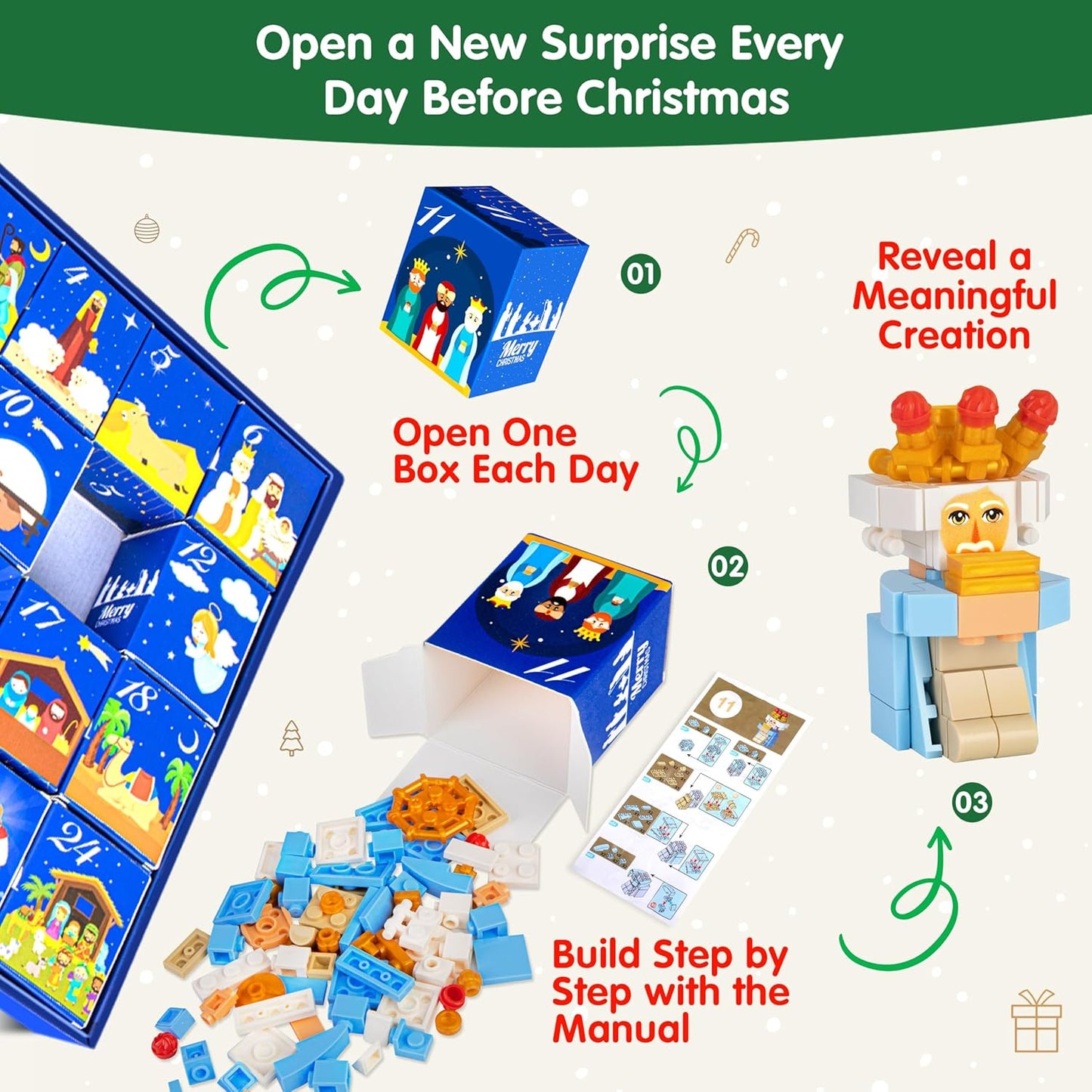 英美直送 Nativity Building Blocks Kits 聖誕倒數日曆 兒童款 聖誕快樂特輯 聖誕倒數日曆A 不參與$900免運 滿$900可加$25免運 Christmas Advent Calendars 2025