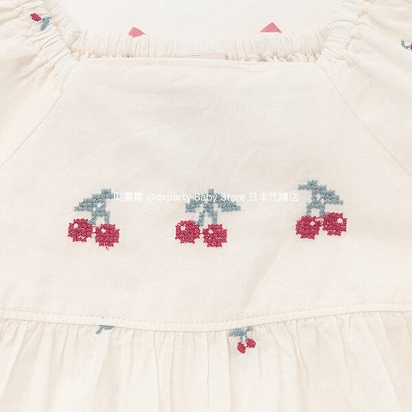 Japanese children's clothing pe#main cherry embroidered top 80-130cm girls summer TOPS