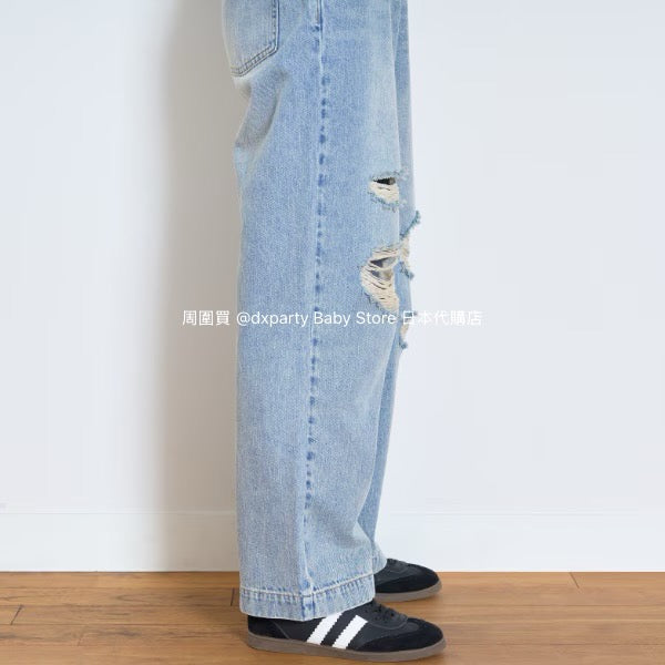 Lovetoxic Japanese children's clothing ripped jeans wide-leg pants 140-170cm girls summer PANTS