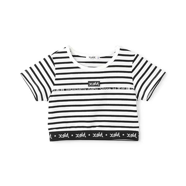 Japanese children's clothing X-girl Stages striped cropped top 90-140cm girls summer TOPS