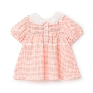 Japanese children's clothing pe#main heart-shaped embroidered collar top 80-130cm girls summer TOPS