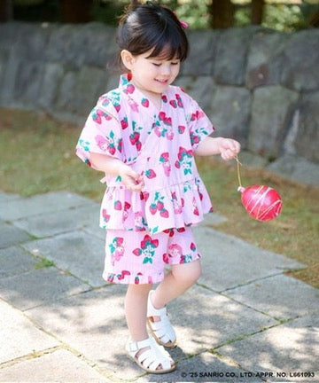Japanese children's clothing aF#a325 x Sanrio Jinbei Japanese Kimono 90-130cm Girls Summer TOPS PANTS Japanese Summer Festival Special