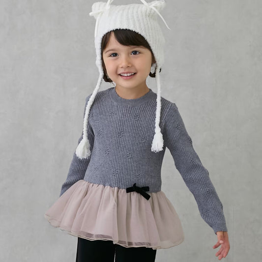 日本童裝 pe#main 針織薄紗收腰上衣 80-130cm 女童款 冬季 TOPS