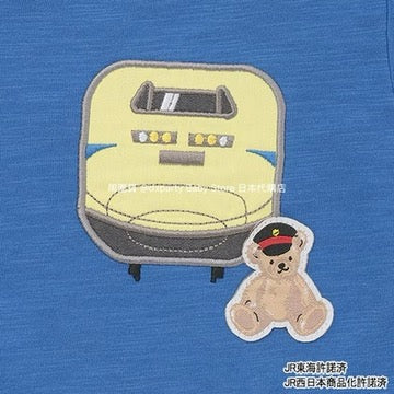 Japanese children's clothing pe#main x Shinkansen plaid appliqué short-sleeved top 80-130cm boys' summer TOPS railway series