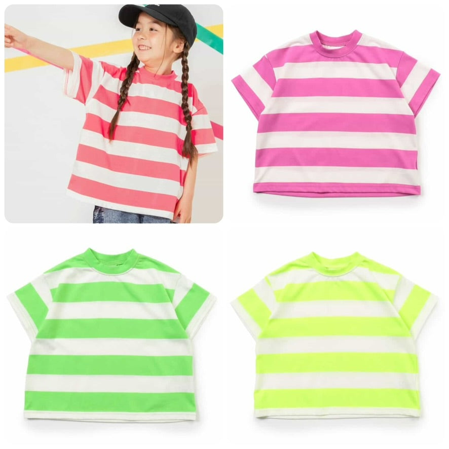 Japanese children's clothing BREEZE neon striped top 80-150cm boys/girls summer TOPS