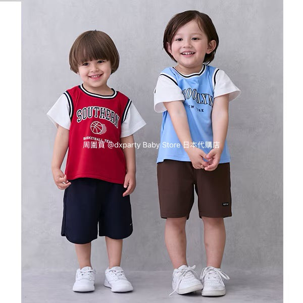 Japanese children's clothing pe#main contact cold fake two-piece basketball top 80-130cm boys' summer TOPS