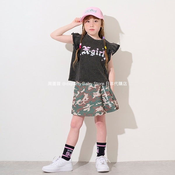 Japanese children's clothing X-girl Stages rivet side pleat skirt 90-140cm girls summer SKIRTS
