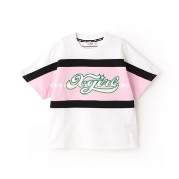 Japanese children's clothing X-girl Stages contact cool color block logo print top 80-140cm girls summer TOPS