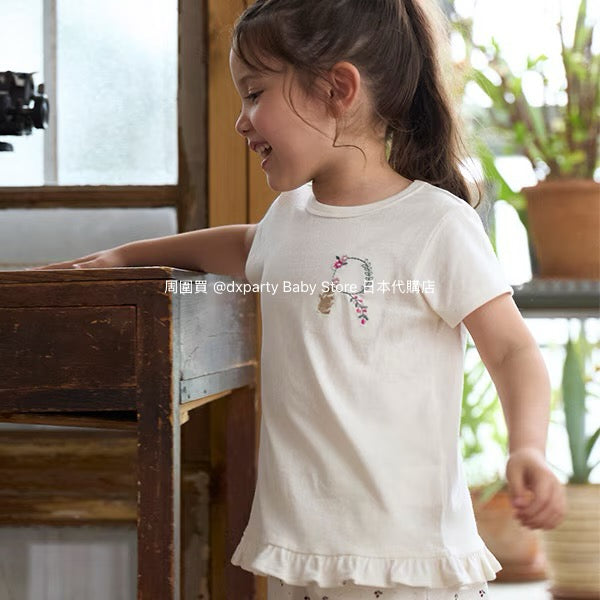 Japanese children's clothing pe#main embroidered English lettering top 80-130cm girls summer TOPS