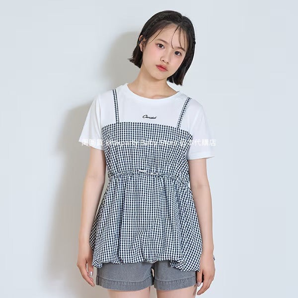 Lovetoxic Japanese children's clothing fake two-piece top 140-160cm girls summer TOPS