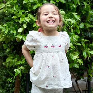 Japanese children's clothing pe#main cherry embroidered top 80-130cm girls summer TOPS