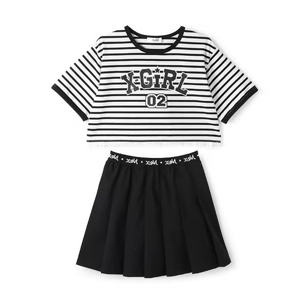 Japanese children's clothing X-girl Stages short top pleated skirt two-piece set 80-140cm girls summer TOPS SKIRTS
