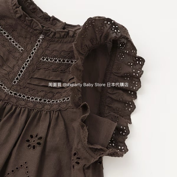 Japanese children's clothing pe#main lace hollow top 80-130cm girls summer TOPS