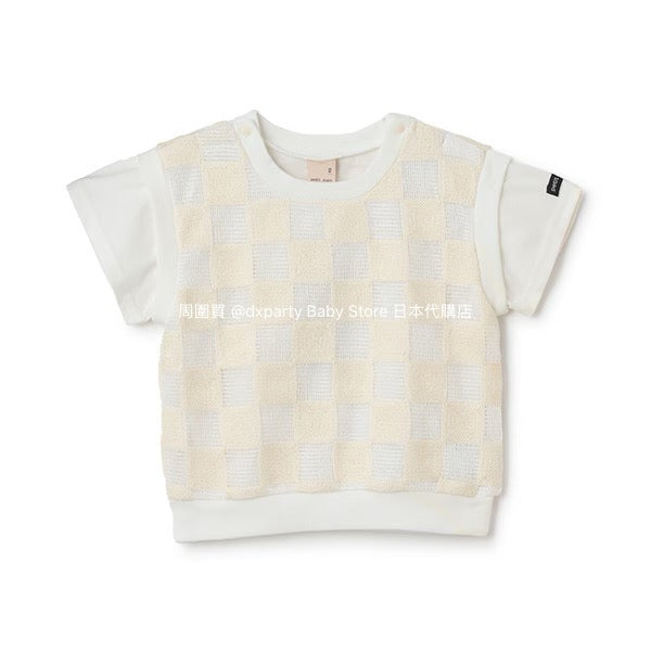 Japanese children's clothing pe#main fake two-piece checkered top 80-130cm boys' summer TOPS