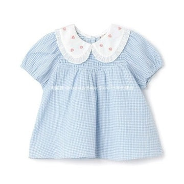 Japanese children's clothing pe#main heart-shaped embroidered collar top 80-130cm girls summer TOPS