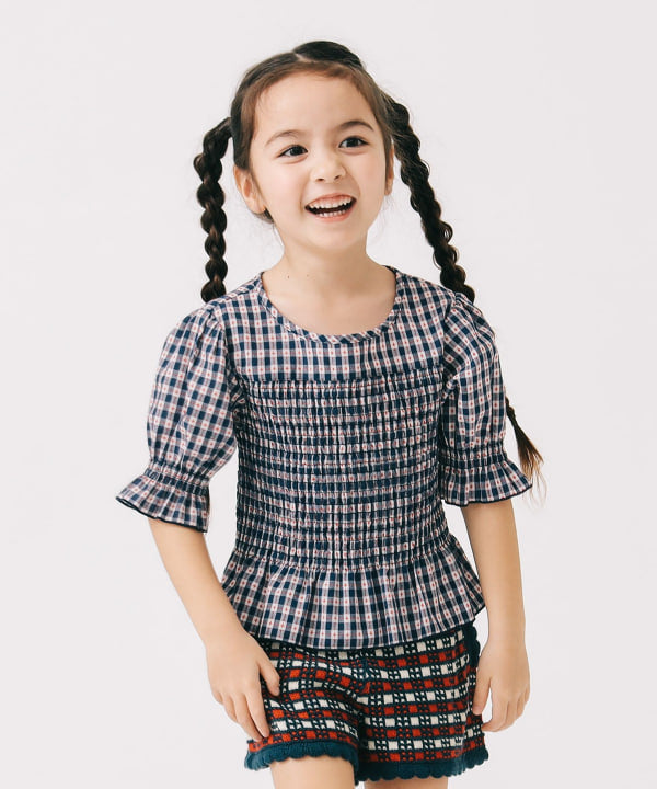 Japanese children's clothing B:MING by BEAMS plaid top 100-140cm girls summer TOPS