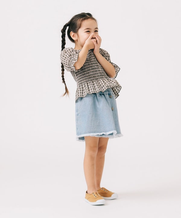 Japanese children's clothing B:MING by BEAMS plaid top 100-140cm girls summer TOPS