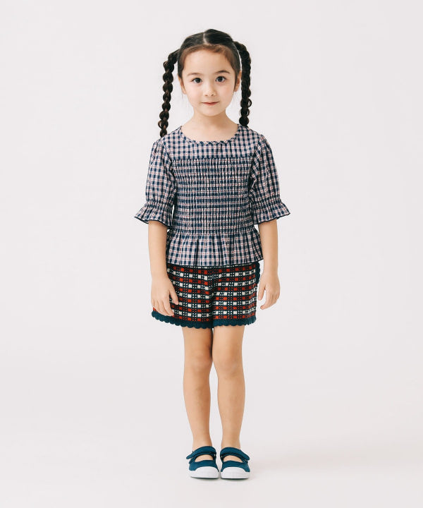 Japanese children's clothing B:MING by BEAMS plaid top 100-140cm girls summer TOPS