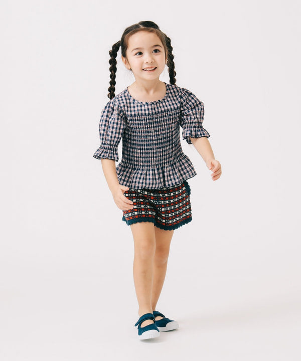 Japanese children's clothing B:MING by BEAMS plaid top 100-140cm girls summer TOPS