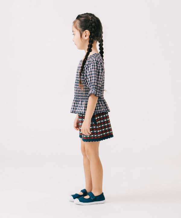 Japanese children's clothing B:MING by BEAMS plaid top 100-140cm girls summer TOPS