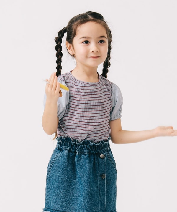 Japanese children's clothing B:MING by BEAMS puff sleeve top 100-140cm girls summer TOPS