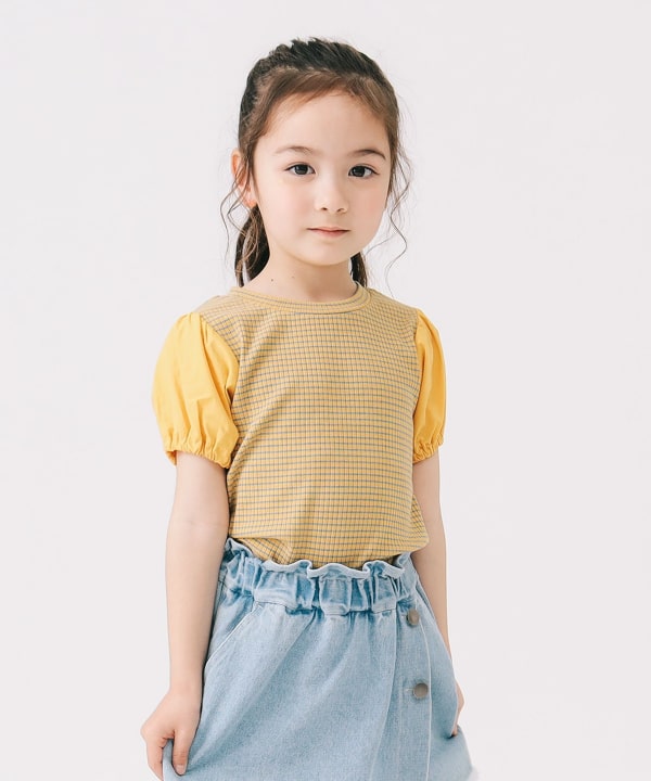 Japanese children's clothing B:MING by BEAMS puff sleeve top 100-140cm girls summer TOPS